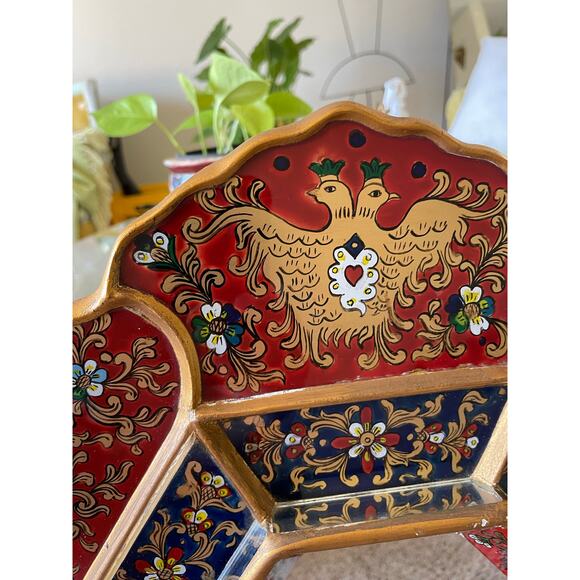 Peruvian Wall Mirror Octagonal Wood Frame Reverse Glass Painting birds flowers - Picture 5 of 16